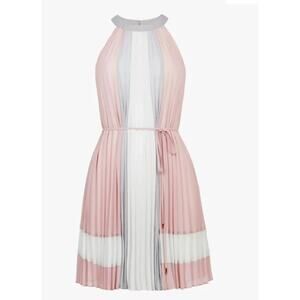 Ted Baker Lellian Pleated Stripe Dress Light dusty Pink NEW SIZE 2 WOMENS $315